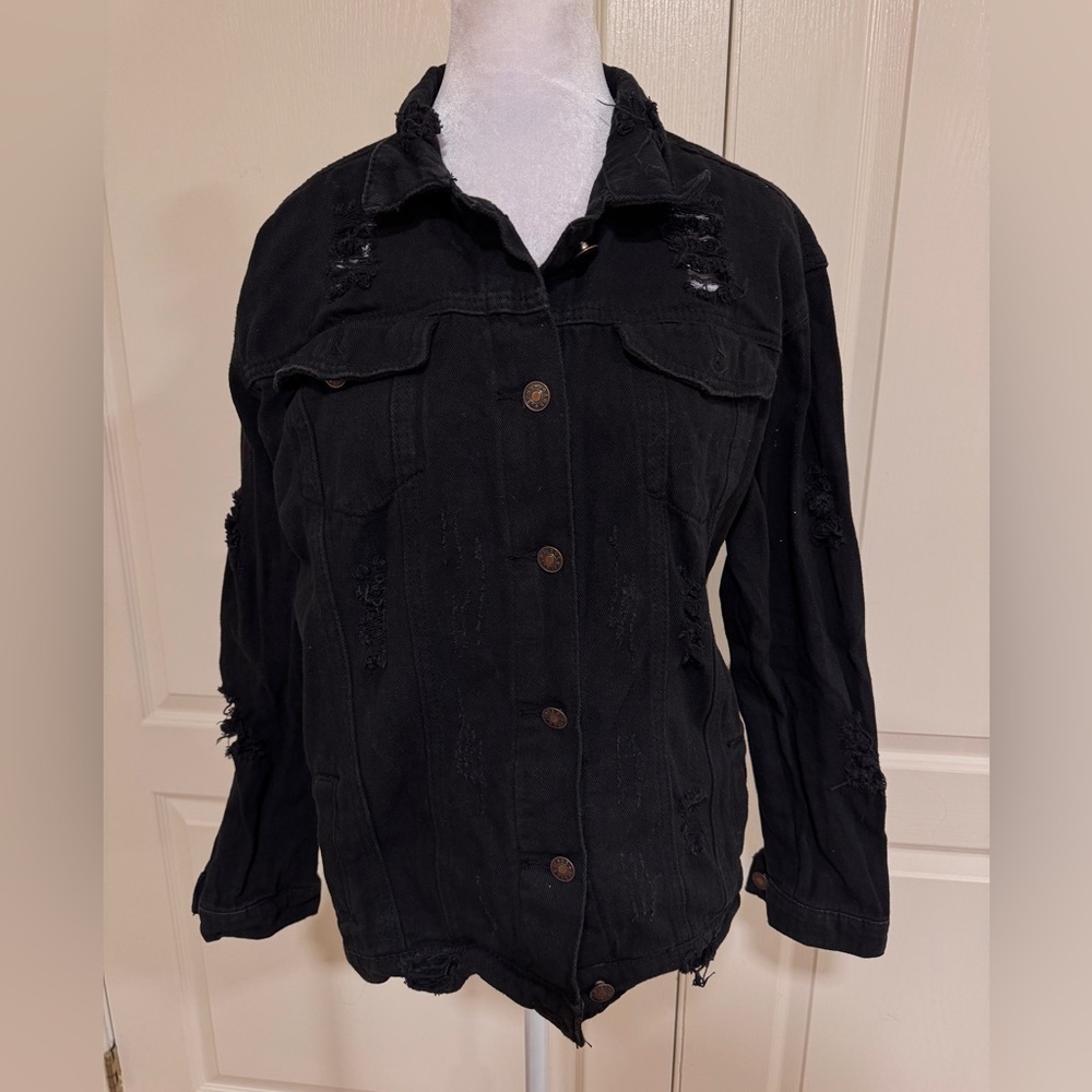 Black ripped denim jacket